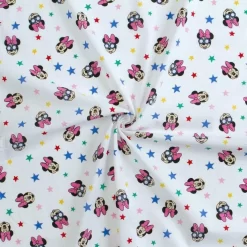 Tessuto Cotone Al Metro Minnie Disney Altezza 150 Cm Bianco W333